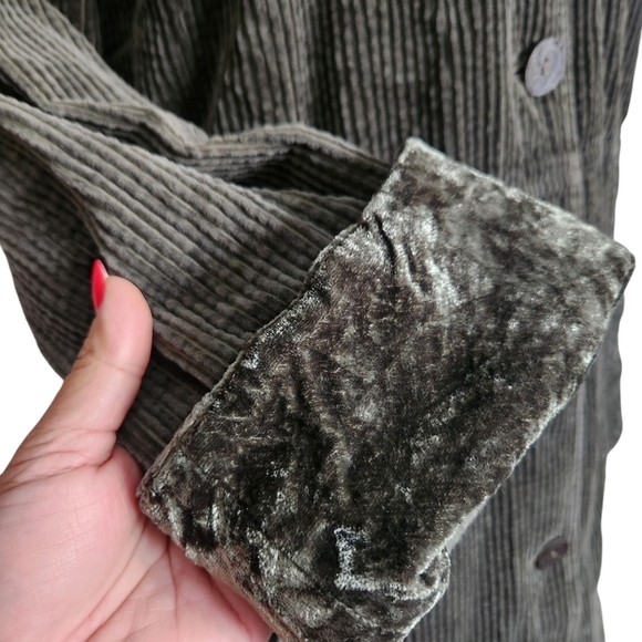 EUC J.JILL OLIVE GREEN PREPPY CORDUROY PEPLUM BACK MANDARIN COLLAR CHORE COAT LT - Picture 8 of 13